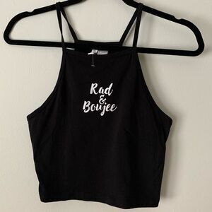 H&M Rad & Boujee print black tank top, size Small